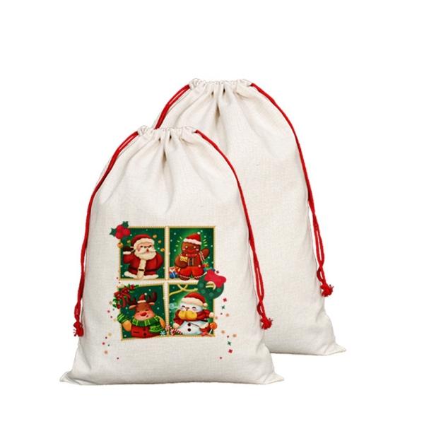 Custom Logo Linen Sublimation Drawstring Bag Santa Sacks Sublimation Blank Christmas Gift Bags