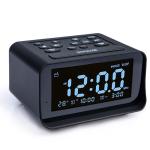 Rechargeable Digital Alarm Clock Radio Portable With Temperature Sensor