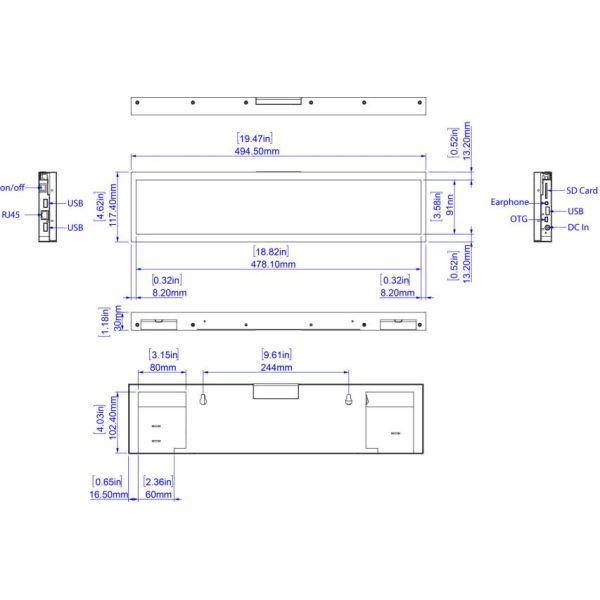 Raypodo 19'' Full HD Touchscreen Monitor RK3188 1.6 GHZ Stretch Bar LCD Displayer