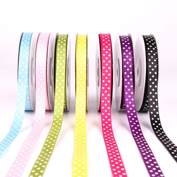 high quality for gift promotion colorful polka dot printed polyester grosgrain ribbon
