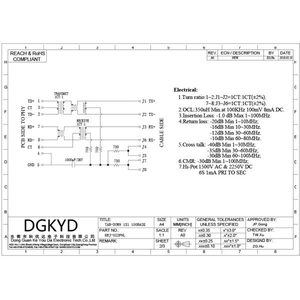 90 degree 10 / 100 Base -TX RJ45 jack Integrated Magnetics ethernet connector