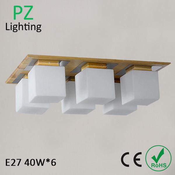 Buy rectangle 6x40W E27 socket wood ceiling lamp ceiling lighting with remote controller at wholesale prices