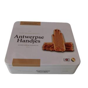Empty Rectangular Biscuit Tin Can Container Packaging With Hinged Lid Custom Design