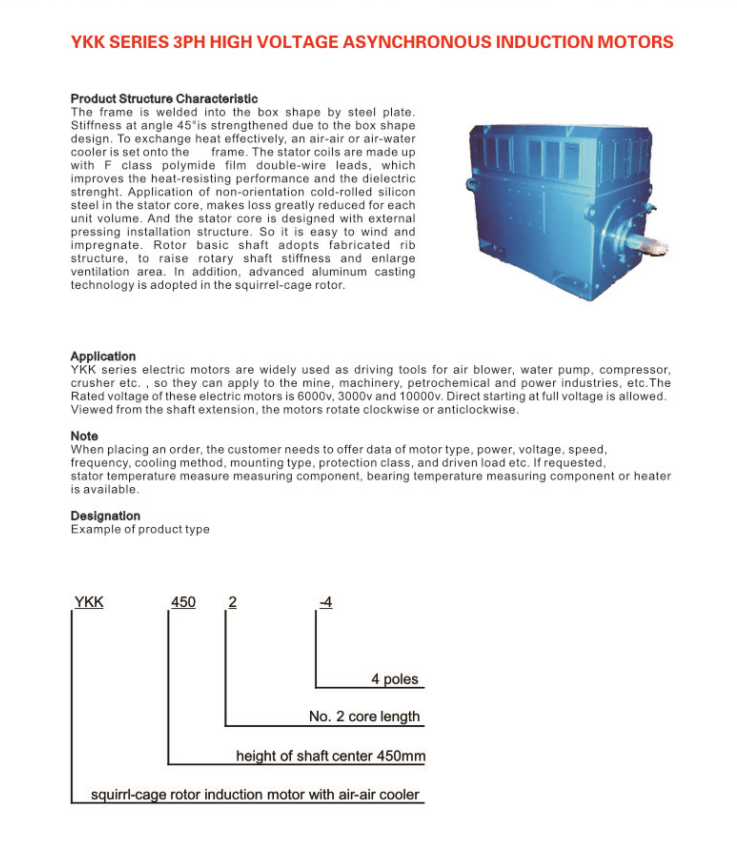 YKK Series High Voltage Electric Motor 6000v 315kw Slip Ring Electric Motor