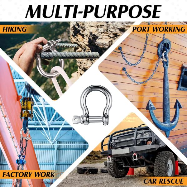 Lifting Purposes Stainless Steel Bow Shackles with Collar Pin Type and Polished Finish