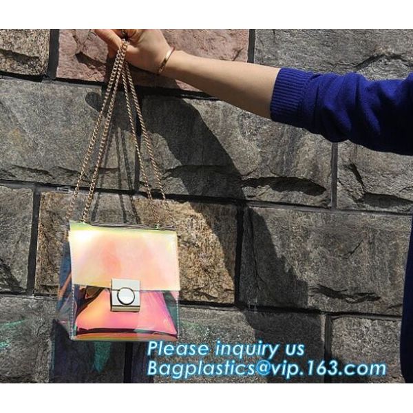 Women's Holographic Laser PVC Chain Cross Body Bag Clutch Shoulder Bag, Women Waterproof Security Shoulder Clear Tote ba