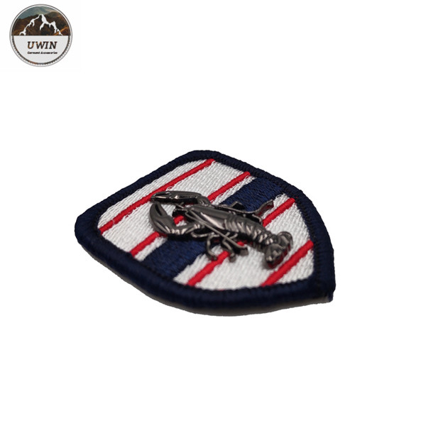 Navy Style Lobster 3D Embroidery Patches Hook / Loop Backing For Uniform