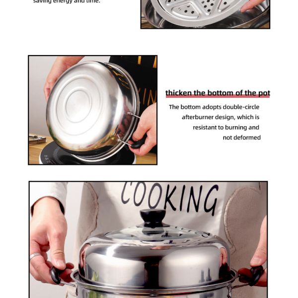 Wholesale 28cm Cooking Pot 2 Layer Cooking Steamer Stainless Steel Food Steamer Steamer Pot With Lid