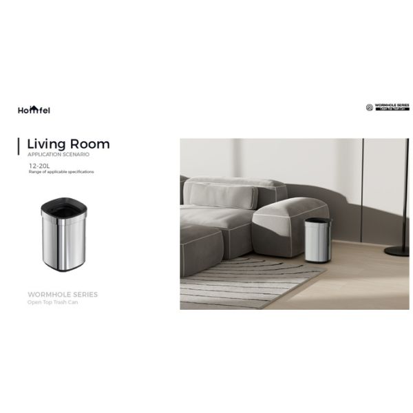 Stylish Rectangular Stainless Steel Open Top Trash Can Without Lid for Household Storage Bucket 8L/12L/20L/30L