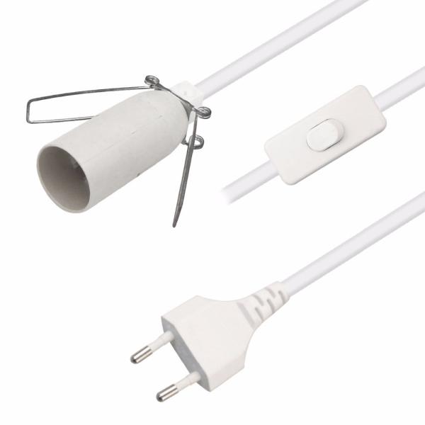 Buy 6ft European 2 Prong AC Power Extension Cord E12 Set with Wire Clip and Edison Lamp Socket at wholesale prices