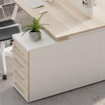 Eight-Person Staff Table with Separating Screen and Filing Cabinets in MFC Wood