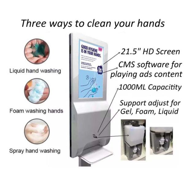 Android advertising equipment kiosk digital signage sanitizer media player screen with auto hand sanitizing dispenser