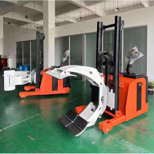 1.5 Ton 4000mm Full Electric Stacker With Adjustable Clamp For Handling Paper Drums Or Cloth Rolls