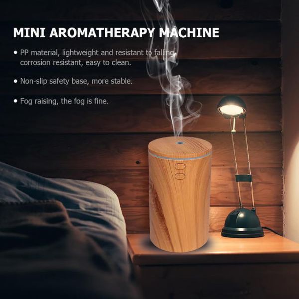 100ML Car Wood Grain Diffuser 7 Color Changing Essential Oil Diffuser Cool Mist Humidifier For Car