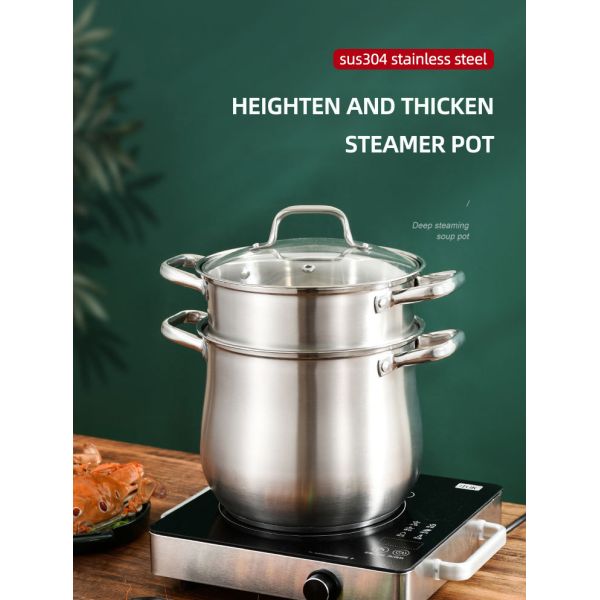 Hot Selling Kitchen Cooking Food Steamer Pot Cookware Cooking Stainless Steel Steamer Pot With Glass Lid