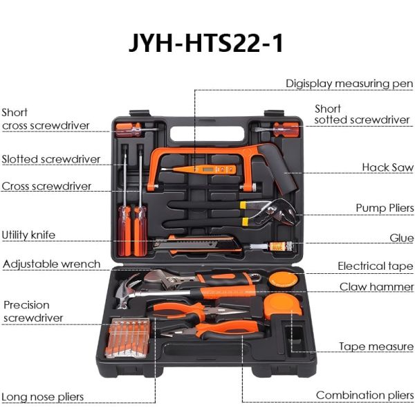 JYH-HTS20-1 20-Piece Household Tool Kit Home Repair Auto Hand Tool Kit with Plastic Toolbox