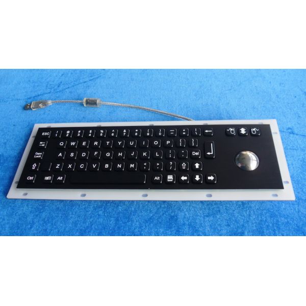 IP65 Rated Custom Black Metal Keyboard with integrated mechanical optical trackball