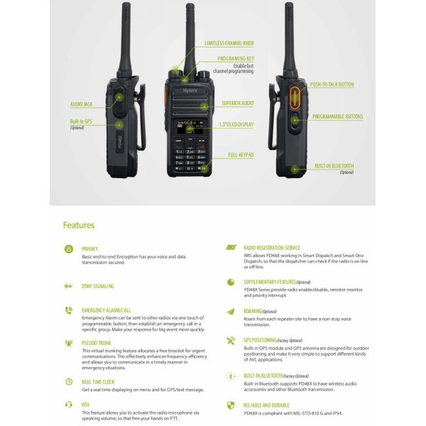 Hytera PD488 Professional Business Walkie Talkie DMR Portable Two-way Radio Long Range GPS