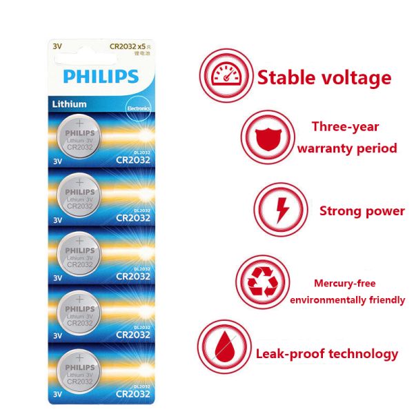 Philips CR2032 3V Lithium Ion Battery 20x3.2mm 500 Cycles