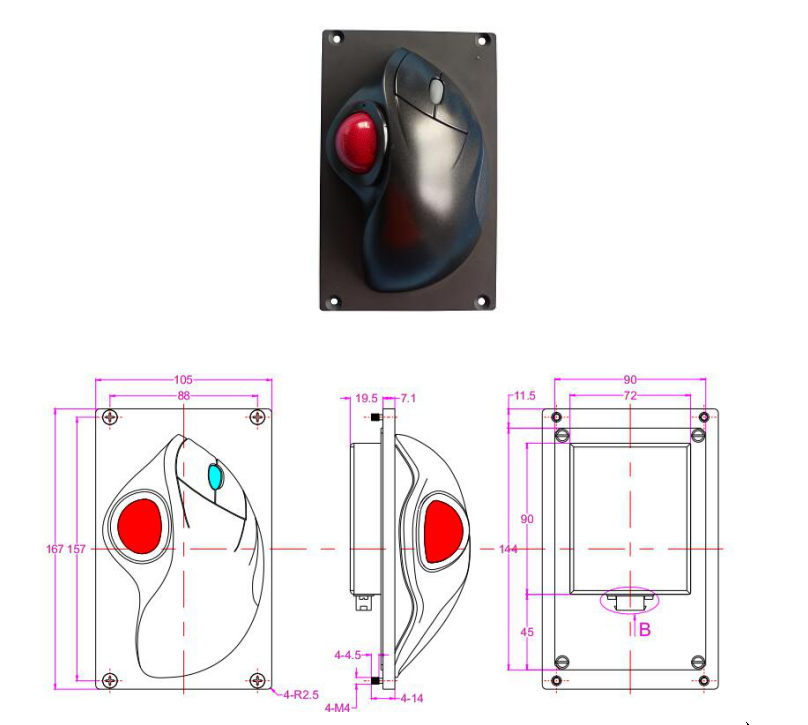 LTB 34mm Trackball IP54 Ergonomic Industrial Mouse