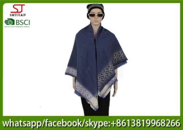 260g 128*128cm 100%Acrylic Woven navy jacquard stripe poncho factory keep warm fashion match clothes scarf