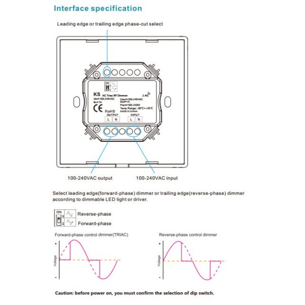 Manual Knob LED Dimmer Switch AC 200-240V 2.4G RF R1 Remote Triac Led Dimmer