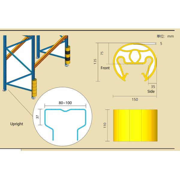 Industrial Warehouse Pallet Rack Upright Guards , Pallet Rack Column Protectors