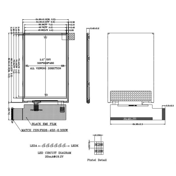 High Brightness Landscape TFT LCD Resistive Touchscreen With 16 / 18 / 24 Bit Rgb Interface