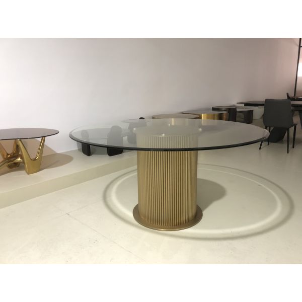 Modern Design Round Glass Dining Table For 6 People , Stainless Steel Leg Dining Room Table