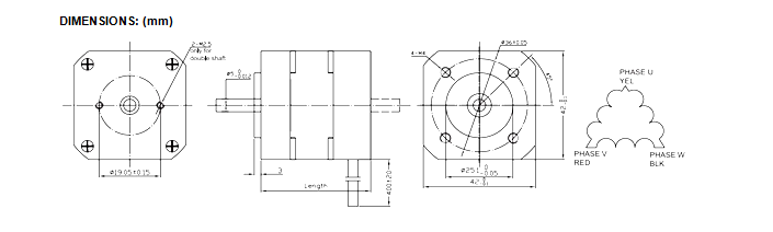 42mm Permanent Magnet Electric Motor , 14W 3500RPM Brush Type Motor CE ROHS Approved