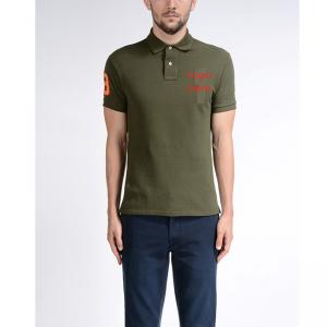 Military Green Cotton Polo Shirts With Logo Embroidered On Right Arm Slim - fit