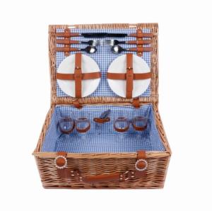 Quality Cheap Picnic Basket for 4 Willow Hamper Set with Insulated Compartment Handmade Large Wicker Picnic Basket Set for sale