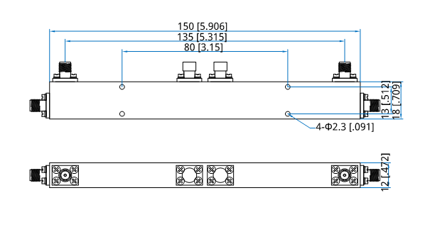 10dB 40W 1000-6000MHz Multi Hole Directional Coupler