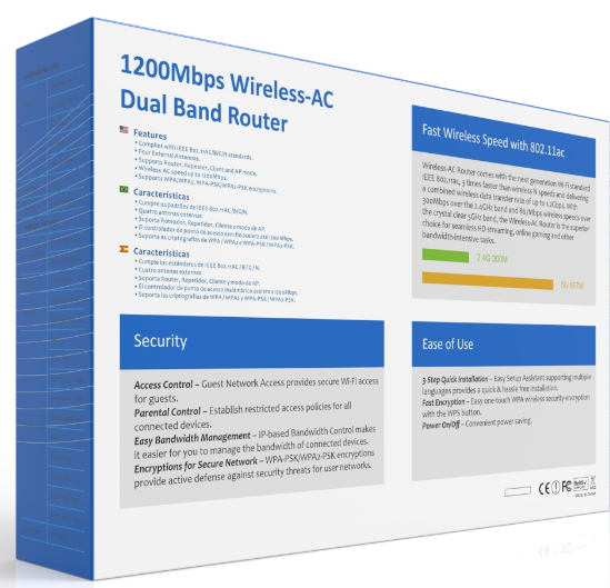 802.11AC 1200Mbps Wireless-AC Dual Band Router with 4 LAN port COL-AC06