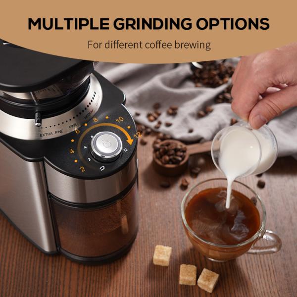 200W Espresso Burr Coffee Grinder With Blue LED Light and Safety Lock