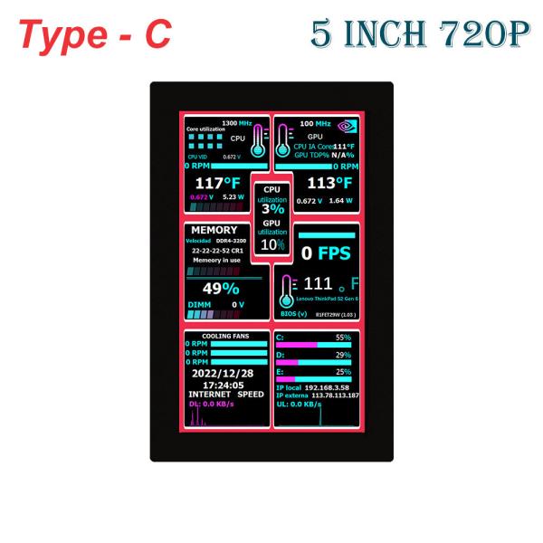 5 Inch TFT LCD Display Module With PCBA , TYPE-C Interface, 720X1280 Resolution