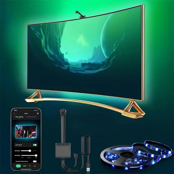 WiFi LED TV Backlight With Sensor For 55-75 Inch TV And PC RGBIC App Control Compatible With Alexa And Google Assistant