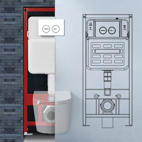 Wall Mounted Toilet Cistern With Dual Flush Function Customisable Flush Button And Flush Pipe