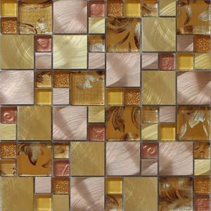 Quality 300x300mm glass mosaic tile sheets,aluminum mosaic wall tile,golden color for sale