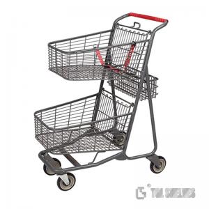 Quality Metal Wire Retail Shopping Carts 25L , TGL Double Basket Shopping Trolley 910mm height for sale