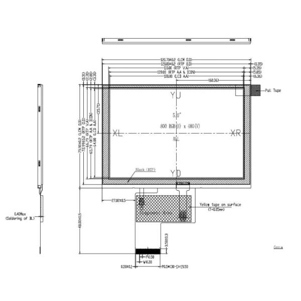 800x480 RGB Interface 520cd/M2 3.3V 5 Inch Resistive Touch Screen