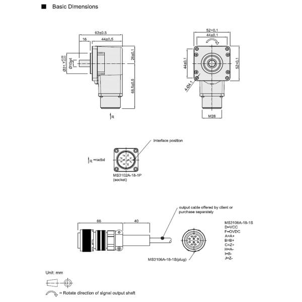 S52F Solid Shaft Encoder 1200 Resolution Totem Pole Output With Square Flange