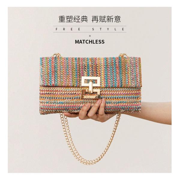 NEW HOLIDAY WIND MULTI-LAYER CHAIN CLAMSHELL LOCK STRAW BAG SHOULDER BAG CROSS-BORDER WOMEN'S BAG