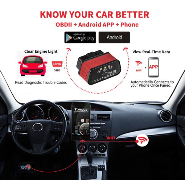 KW903 16 Pin WIFI Diagnostic Scanner OBD2 Cable WIFI Adapter ELM327 Dashcommand