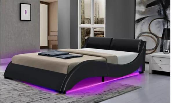 Buy Upholstered Platform Bed Frame With Led Lighting, Curve Design at wholesale prices