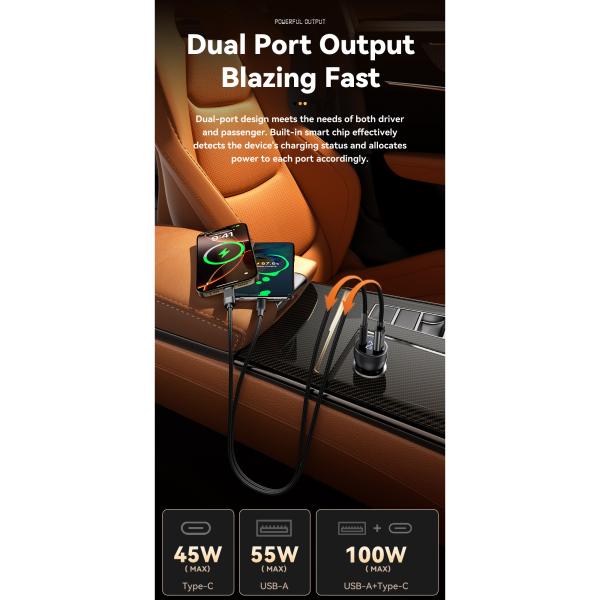ESSAGER ES-CC17 Series 100W USB-C Car Charger USB Car Port