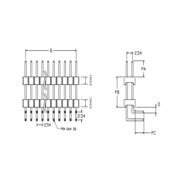 2 Pins To 100 Pins Circuit Board Pin Connectors , Double Plastic 2.54 Mm Pin Connector