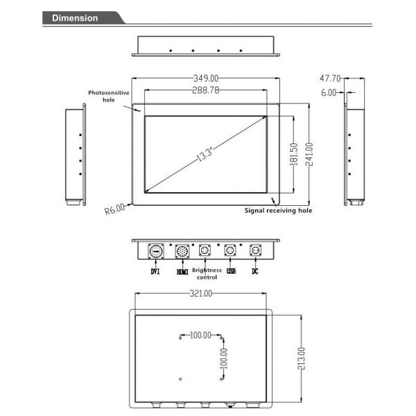13.3" IP67 Industrial Open Frame LCD Touch Monitor Wide Temperature 1280x800