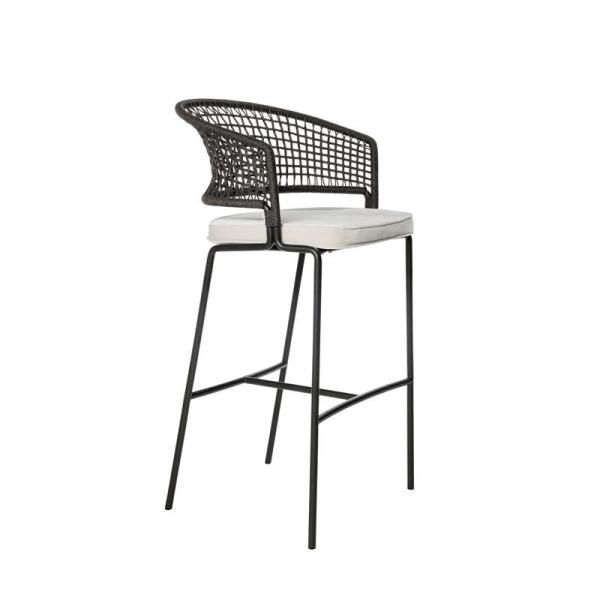 Buy H109cm W55cm Black And Wicker Bar Stools , Wicker Counter Height Stools For Backyard at wholesale prices