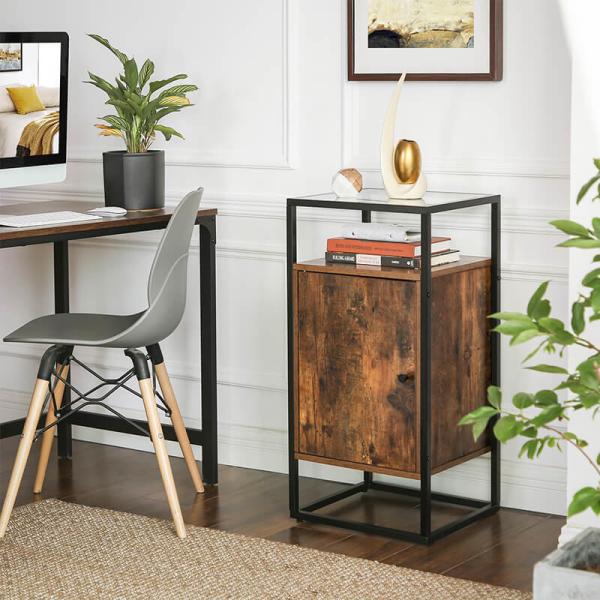 Quality Glass Top Side Table with Cabinet, Storage Side Table, Small Storage Cabinet Side Table, LSC10BX for sale
